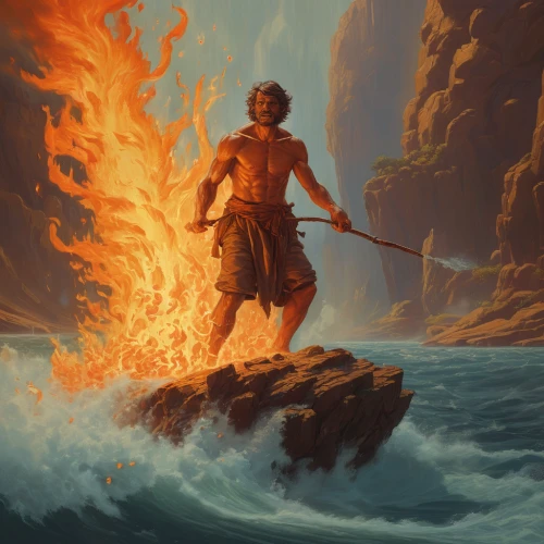 pillar of fire,fire and water,lake of fire,sea god,poseidon,human torch,torch-bearer,firedancer,fire dance,burning torch,the conflagration,flame spirit,dancing flames,fire background,god of the sea,fire dancer,fire artist,merfolk,flame of fire,fire master,Conceptual Art,Fantasy,Fantasy 01