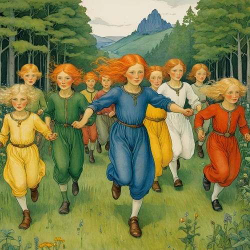 forest workers,happy children playing in the forest,the pied piper of hamelin,1940 women,heidi country,bavarian swabia,may day,ginger family,walk with the children,pilgrims,khokhloma painting,bornholmer margeriten,redheads,david bates,frutti di bosco,bavaria,seven citizens of the country,moedergans,strohüte,young women,Illustration,Realistic Fantasy,Realistic Fantasy 31