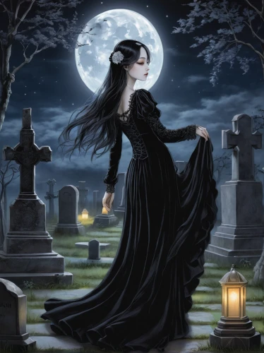 gothic woman,dance of death,dead bride,gothic dress,of mourning,gothic fashion,gothic portrait,gothic style,angel of death,dark angel,burial ground,gothic,queen of the night,mourning,mourning swan,grave light,life after death,lady of the night,memento mori,goth woman,Illustration,Japanese style,Japanese Style 18