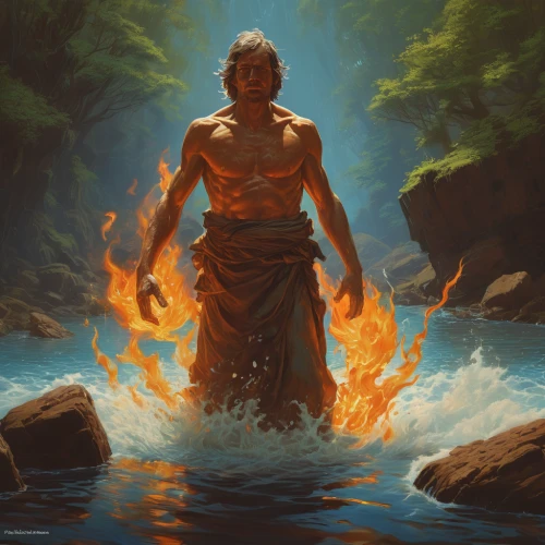 merfolk,fire and water,baptism of christ,pillar of fire,the man in the water,flame spirit,torch-bearer,lake of fire,poseidon god face,fire artist,firedancer,god of the sea,burning torch,poseidon,sea god,fire dance,human torch,the eternal flame,flame of fire,fire background,Conceptual Art,Fantasy,Fantasy 01