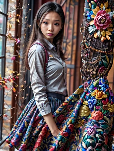 tibetan,vietnamese woman,girl in cloth,girl with cloth,inner mongolian beauty,asian woman,woven fabric,girl in flowers,oriental girl,girl in a wreath,hanbok,mulan,floral skirt,crochet,girl in a long dress,beautiful girl with flowers,asian girl,asian costume,colorful floral,ethnic design