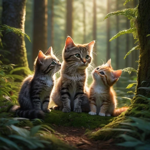 cat family,kittens,baby cats,cat lovers,cute animals,felines,three friends,woodland animals,forest animals,cute cat,cat supply,small to medium-sized cats,cats in tree,american shorthair,american wirehair,horsetail family,cats playing,cats,mom and kittens,ginger family,Photography,General,Natural