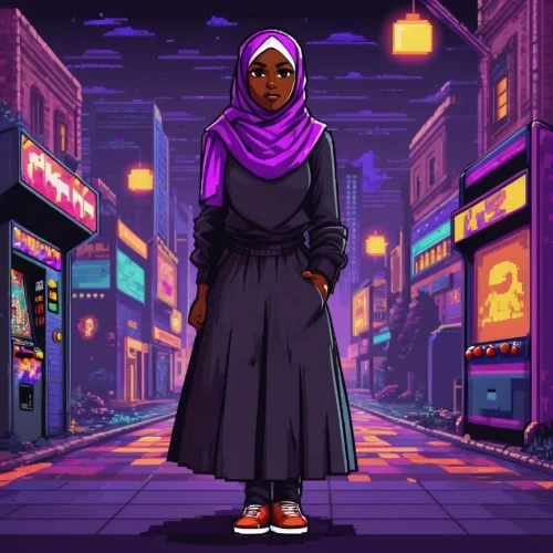 hijaber,abaya,hijab,cyberpunk,shopkeeper,muslim woman,monk,pixel art,pedestrian,prophet,burqa,islamic girl,muslim background,medina,ramadan background,novelist,a pedestrian,sheik,kosmea,muslima,Unique,Pixel,Pixel 04