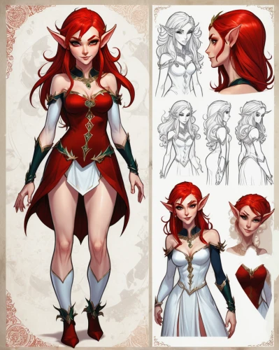 ariel,valentine gnome,elza,queen of hearts,fae,red tunic,red heart shapes,mermaid vectors,rosella,fairy tale character,red-haired,the sea maid,sorceress,fantasy woman,male elf,elf,comic character,scandia gnome,rosehip,oracle girl,Unique,Design,Character Design