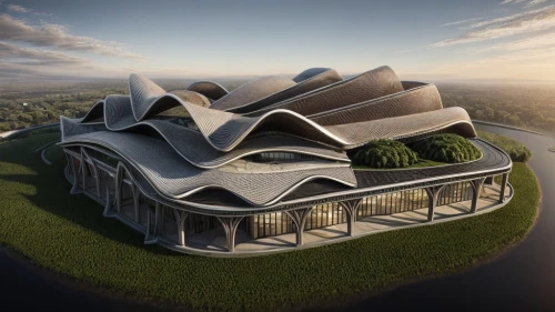 futuristic architecture,futuristic art museum,roof landscape,3d rendering,soumaya museum,cube stilt houses,eco-construction,sky space concept,archidaily,lotus temple,dunes house,autostadt wolfsburg,roof domes,modern architecture,arhitecture,floating island,chinese architecture,eco hotel,islamic architectural,cubic house,Architecture,Urban Planning,Aerial View,Urban Design