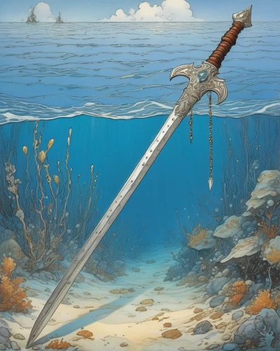 wide sawfish,water-the sword lily,sawfish,excalibur,narwhal,sword,king sword,swordfish,lissotriton,sword lily,snorkel,dagger,swords,sabre,remora,scepter,samurai sword,scythe,spear,amano,Illustration,Realistic Fantasy,Realistic Fantasy 04