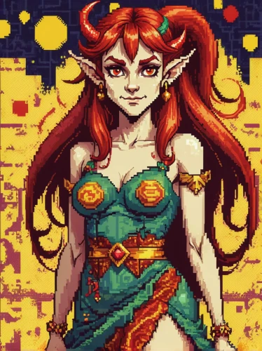 sorceress,fantasy woman,starfire,oracle girl,the enchantress,wood elf,fae,dryad,priestess,snes,cybele,nami,celtic queen,tiki,mezzelune,pixel art,fantasy girl,elza,callisto,gorgon,Unique,Pixel,Pixel 04