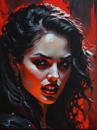 oil painting on canvas,vampire woman,oil painting,art painting,gothic portrait,scarlet witch,vampire lady,red paint,on a red background,romantic portrait,oil paint,rouge,mystical portrait of a girl,oil on canvas,gothic woman,woman face,girl portrait,young woman,painting technique,woman portrait,Conceptual Art,Oil color,Oil Color 06