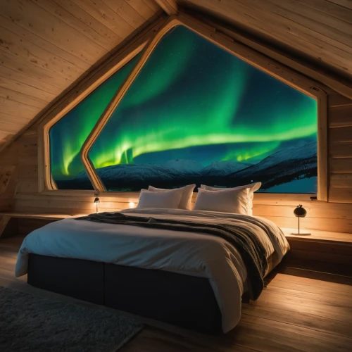 sleeping room,northen lights,aurora borealis,auroras,aurora polar,green aurora,norther lights,the cabin in the mountains,modern room,northern lights,bedside lamp,great room,guest room,norway,bedroom,canopy bed,the northern lights,bedroom window,polar aurora,greenland,Photography,General,Natural