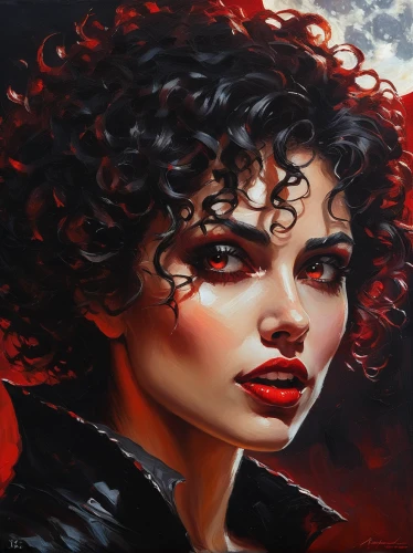 vampire woman,oil painting on canvas,fantasy portrait,vampire lady,oil painting,gothic portrait,romantic portrait,art painting,black widow,fantasy art,mystical portrait of a girl,oil on canvas,painting technique,oil paint,meticulous painting,queen of hearts,italian painter,girl portrait,fire red eyes,custom portrait,Conceptual Art,Oil color,Oil Color 06
