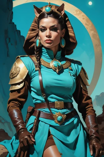 sterntaler,symetra,female warrior,cat warrior,blue enchantress,gara,turquoise leather,turquoise,mara,huntress,aesulapian staff,cyan,jaya,fantasy portrait,genuine turquoise,color turquoise,ying,argan,warrior woman,sci fiction illustration,Conceptual Art,Oil color,Oil Color 04