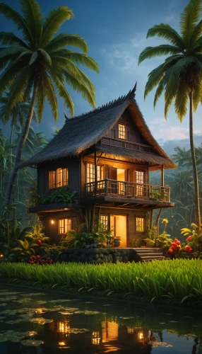 tropical house,house by the water,house with lake,summer cottage,beautiful home,tropical island,holiday villa,traditional house,home landscape,wooden house,lonely house,cottage,idyllic,florida home,houseboat,kerala,coconut tree,small house,coconut trees,house in the forest,Photography,General,Fantasy