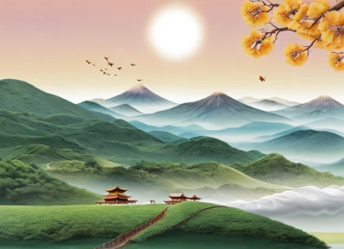 landscape background,mountain scene,mid-autumn festival,mountainous landscape,japan landscape,mountain landscape,game illustration,world digital painting,autumn mountains,chinese art,japanese mountains,chinese background,japanese background,mount scenery,oriental painting,background with stones,cartoon video game background,rice terrace,yunnan,background vector