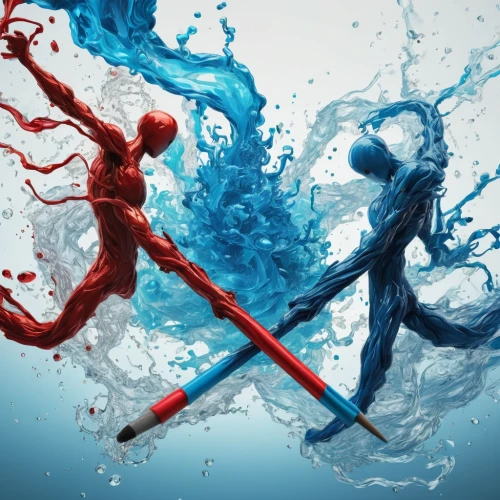 red and blue,water fight,red blue wallpaper,splash photography,water games,three primary colors,water game,water connection,battling ropes,red-blue,fluid flow,photo manipulation,water splash,fire and water,fluid,fighting fish,image manipulation,sword fighting,sci fiction illustration,dualism,Photography,Artistic Photography,Artistic Photography 05