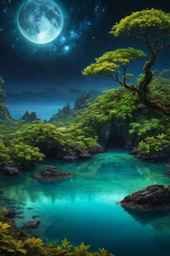 fantasy landscape,landscape background,cartoon video game background,lunar landscape,fantasy picture,moonlit night,moon and star background,full hd wallpaper,japan landscape,world digital painting,fairy world,underwater oasis,3d background,moonlit,forest landscape,underwater landscape,an island far away landscape,frog background,forest background,fairy forest,Photography,General,Fantasy