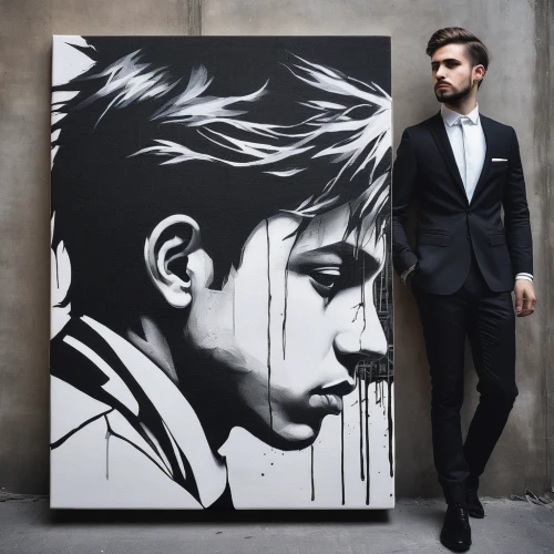 gentleman icons,street artist,italian painter,custom portrait,art painting,two face,artist,artist portrait,chaplin,street artists,artistic portrait,painter,cool pop art,art paint,oil painting on canvas,art dealer,artistic,silhouette art,chalk drawing,popular art,Illustration,Realistic Fantasy,Realistic Fantasy 07