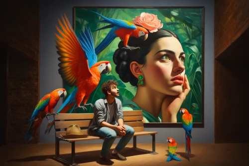 toucans,quetzal,macaws,scarlet macaw,social,perched toucan,parrot,image manipulation,macaws of south america,surrealism,parrot couple,the annunciation,photomanipulation,photo manipulation,macaw,bird of paradise,art gallery,toucan,guatemalan quetzal,digital compositing