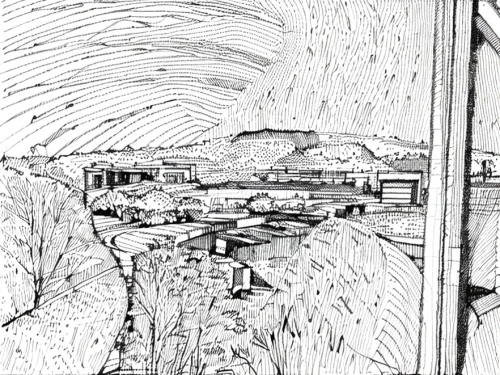 nuuk,pen drawing,gray-scale,mono-line line art,crosshatch,hashima,pointillism,panoramical,escher village,suburb,bodø,sejong-ro,camera illustration,pencil lines,line drawing,townscape,saltworks,ship yard,cargo port,building valley,Design Sketch,Design Sketch,Hand-drawn Line Art