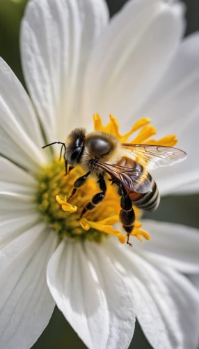 pollinating,pollination,syrphid fly,bee,pollinator,apis mellifera,western honey bee,hoverfly,pollinate,hover fly,andrena cineraria,pollino,ox-eye daisy,megachilidae,honeybee,colletes,honey bee,marguerite daisy,silk bee,bumble-bee,Photography,General,Natural