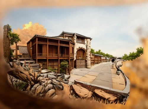 popeye village,fisheye lens,fish eye,wooden houses,radiator springs racers,360 ° panorama,construction set,escher village,puy du fou,wild west hotel,nativity village,collected game assets,castle iron market,korean folk village,the disneyland resort,mud village,attraction theme,wild west,development concept,folk village,Architecture,Villa Residence,Japanese Traditional,Kyoto