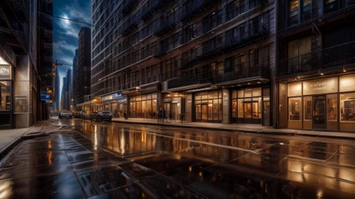 glass facades,alleyway,new york streets,night photography,chicago night,store fronts,alley,blind alley,city scape,old linden alley,urban landscape,street lights,wall street,narrow street,lamplighter,night image,night scene,manhattan,financial district,glass facade