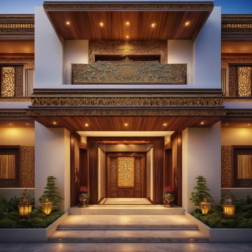 luxury hotel,asian architecture,luxury property,luxury home,exterior decoration,luxury home interior,luxury real estate,boutique hotel,gold stucco frame,sanya,house entrance,stucco wall,wooden facade,largest hotel in dubai,beautiful home,emirates palace hotel,front door,bali,spa,wooden door,Photography,General,Natural