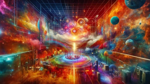 dimensional,fractal environment,dimension,psychedelic art,wormhole,inner space,astral traveler,quantum,scene cosmic,space art,trip computer,metaverse,universe,sci fiction illustration,cyberspace,the universe,flow of time,vortex,3d background,supernova