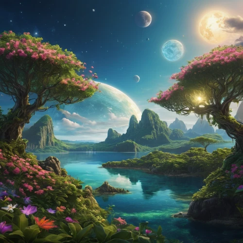 fantasy landscape,fantasy picture,an island far away landscape,fairy world,landscape background,mushroom landscape,fantasy art,cartoon video game background,fairy forest,3d fantasy,dream world,fantasy world,nature landscape,world digital painting,beautiful landscape,children's background,druid grove,lunar landscape,futuristic landscape,mother earth,Photography,General,Natural