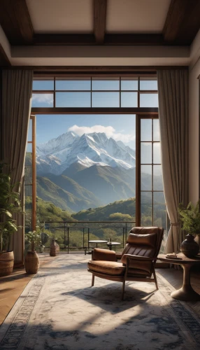 home landscape,mountain view,window treatment,sitting room,mountain scene,livingroom,house in the mountains,living room,house in mountains,mountain landscape,annapurna,the cabin in the mountains,mount saint helens,landscape background,the landscape of the mountains,alpine style,virtual landscape,mount st helens,denali,himalayas,Photography,General,Natural