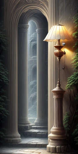 the threshold of the house,fantasy picture,sci fiction illustration,illuminated lantern,fantasy art,the pillar of light,background image,threshold,lantern,world digital painting,hall of the fallen,cartoon video game background,street lamps,games of light,backgrounds,gas lamp,pillars,fantasy landscape,light of night,the door