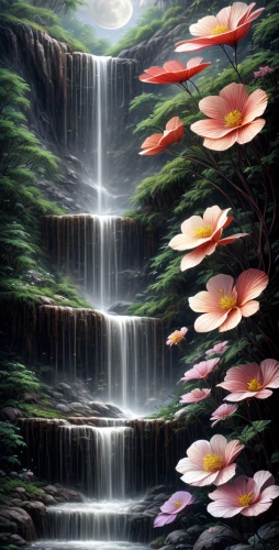 flower water,white water lilies,pink water lilies,water lilies,water lotus,japanese floral background,cascading,flowing water,water flower,waterfall,water fall,flower of water-lily,lotuses,lotus flowers,water flowing,koi pond,lilies of the valley,pond flower,water flow,water scape