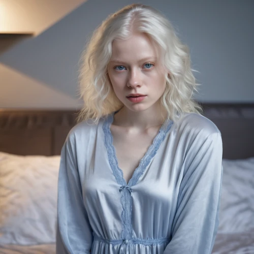 girl in bed,pale,albino,tilda,woman on bed,blonde woman,pajamas,portrait of a girl,whitey,young woman,depressed woman,the girl in nightie,winterblueher,angel,white bird,white lady,eufiliya,white shirt,nightgown,dove,Photography,General,Natural