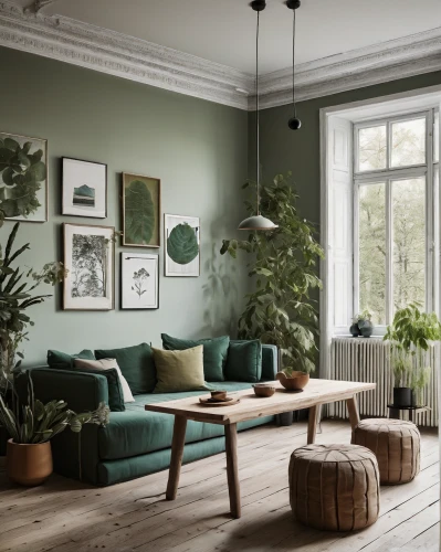 danish furniture,scandinavian style,green living,sitting room,danish room,living room,livingroom,sage green,apartment lounge,modern decor,house plants,shabby-chic,sofa set,green plants,pine green,tropical greens,the living room of a photographer,danish house,the garden society of gothenburg,soft furniture