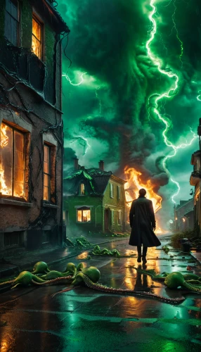 apocalyptic,the storm of the invasion,photo manipulation,green lantern,nature's wrath,apocalypse,digital compositing,riddler,incredible hulk,thunderstorm mood,photoshop manipulation,doomsday,photomanipulation,the end of the world,armageddon,end of the world,thunderstorm,home destruction,special effects,fantasy picture,Photography,General,Natural