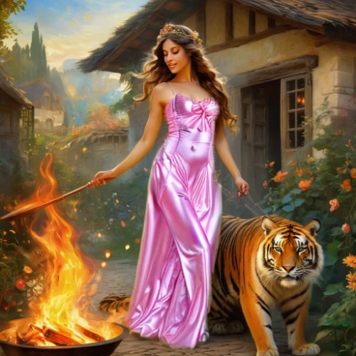 fantasy picture,fantasy art,she feeds the lion,fantasy woman,firestar,fantasy portrait,lionesses,rosa ' amber cover,tiger lily,lioness,fire angel,torch-bearer,fantasy girl,world digital painting,flame spirit,wildfire,fire background,fire dancer,the enchantress,flame of fire
