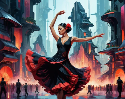 flamenco,fire dancer,rosa ' amber cover,firedancer,darth talon,fire dance,sci fiction illustration,dancing flames,dancer,ballet master,latin dance,concert dance,dance,girl ballet,dance of death,argentinian tango,twirl,danse macabre,world digital painting,fantasy art,Conceptual Art,Sci-Fi,Sci-Fi 05