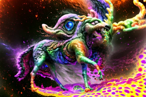 nebula guardian,astral traveler,psychedelic art,supernatural creature,shaman,alien warrior,acid,cuthulu,fractalius,color rat,skordalia,calamari,mutation,psychedelic,squid game card,polyp,parasite,medusa gorgon,turmoil,hag