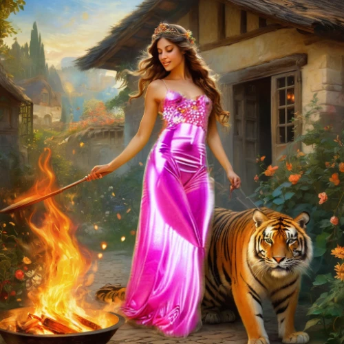 fantasy picture,fantasy art,she feeds the lion,fantasy woman,fantasy portrait,tiger lily,firestar,fire dancer,lionesses,rosa ' amber cover,fire angel,lioness,fire background,fire-eater,torch-bearer,fantasy girl,flame spirit,wildfire,photoshop manipulation,flame of fire