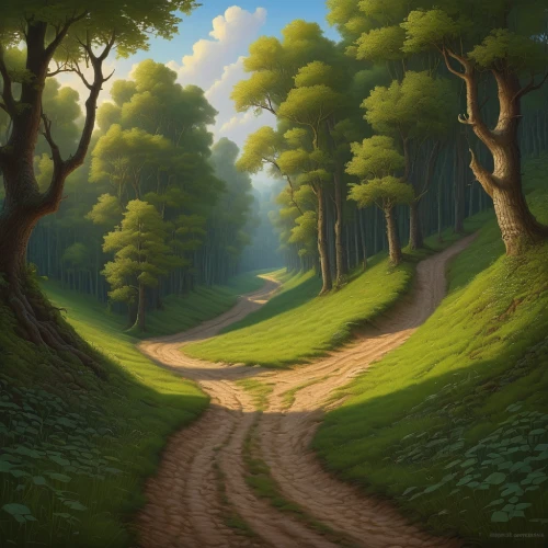 forest path,forest road,forest landscape,hiking path,pathway,tree lined path,forest background,green forest,cartoon video game background,the mystical path,the path,landscape background,forest glade,wooden path,trail,tree top path,mountain road,druid grove,winding road,deciduous forest,Illustration,Realistic Fantasy,Realistic Fantasy 26