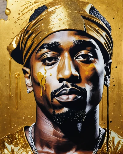 gold paint stroke,gold cap,oil painting on canvas,gold leaf,rapper,hip-hop,gold paint strokes,kendrick lamar,hip hop music,spotify icon,hip hop,gold bars,gold bells,drug icon,life stage icon,oil on canvas,mary-gold,gold foil art,twitch icon,rap,Illustration,American Style,American Style 03