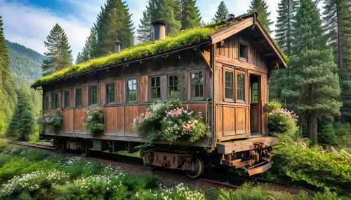 wooden train,railroad car,green train,railway carriage,train wagon,rail car,train car,narrow gauge,private railway,bernina railway,log cabin,wooden carriage,wooden railway,old train,schynige platte railway,log home,merchant train,train cemetery,passenger train,freight car,Photography,General,Natural