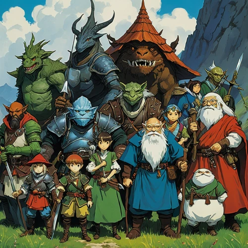 dwarves,skylander giants,dwarfs,scandia gnomes,gnomes,massively multiplayer online role-playing game,heroic fantasy,dragon slayers,skylanders,elves,grass family,wizards,gnomes at table,dwarf sundheim,druids,guild,druid grove,hobbit,dwarf,elves flight,Illustration,Japanese style,Japanese Style 14