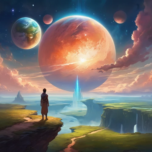 fantasy landscape,fantasy picture,futuristic landscape,alien planet,astral traveler,planet eart,alien world,sci fiction illustration,world digital painting,space art,planet,dream world,planets,pillars of creation,fantasy art,exoplanet,cosmos,terraforming,cosmos field,planet alien sky,Illustration,Realistic Fantasy,Realistic Fantasy 01