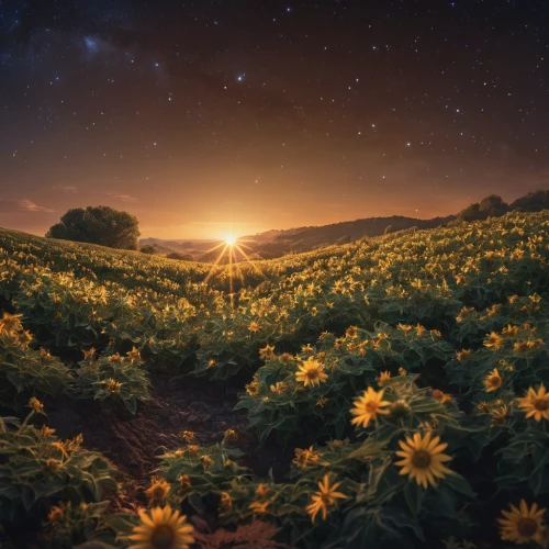 sunflower field,flower field,field of flowers,flowers field,blooming field,cosmos field,sunflowers,blanket of flowers,flower in sunset,dandelion field,solar field,magic star flower,golden sun,sun flowers,flowers celestial,sea of flowers,wildflowers,colorful star scatters,star of bethlehem,star flower,Photography,General,Natural