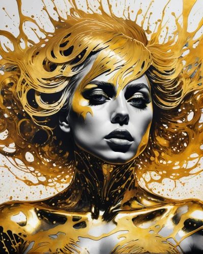 gold paint stroke,gold paint strokes,gold foil art,gold leaf,gold foil mermaid,yellow-gold,gold foil,graffiti art,mary-gold,golden mask,gold lacquer,golden rain,golden yellow,gold wall,abstract gold embossed,golden crown,gold filigree,helianthus,bodypainting,gold colored,Illustration,American Style,American Style 03