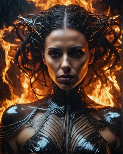 warrior woman,fire angel,female warrior,katniss,woman fire fighter,fantasy woman,fire siren,fire dancer,dark angel,fierce,fiery,the enchantress,burning hair,fire background,fantasy portrait,medusa,evil woman,sorceress,archangel,fire eyes,Photography,General,Natural