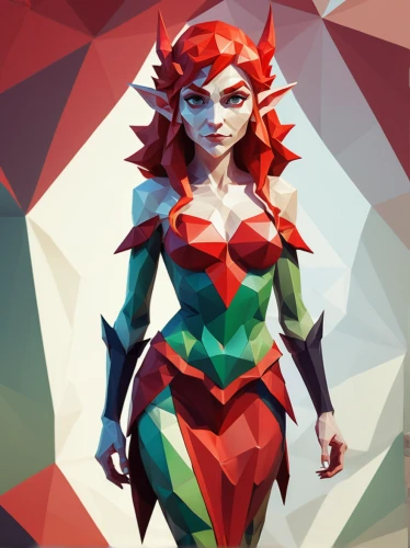 transistor,low poly,low-poly,scarlet witch,polygonal,mermaid vectors,vector girl,fire pearl,fae,fantasy woman,rosella,geometric ai file,elf,queen of hearts,cassiopeia,game illustration,oracle girl,game art,vector art,red tunic,Unique,3D,Low Poly