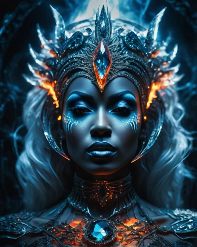 blue enchantress,ice queen,priestess,shiva,shamanic,fantasy portrait,aura,fantasy art,god shiva,sorceress,earth chakra,avatar,aquarius,the enchantress,medusa,jaya,the snow queen,shaman,mystical portrait of a girl,lord shiva,Photography,General,Fantasy
