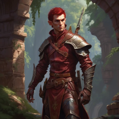 male elf,dane axe,massively multiplayer online role-playing game,male character,paladin,shades of red,red hood,the wanderer,red chief,fantasy warrior,grenadier,game illustration,cullen skink,heroic fantasy,red skin,red banner,greater crimson glider,wall,red tunic,dwarf sundheim,Conceptual Art,Fantasy,Fantasy 01