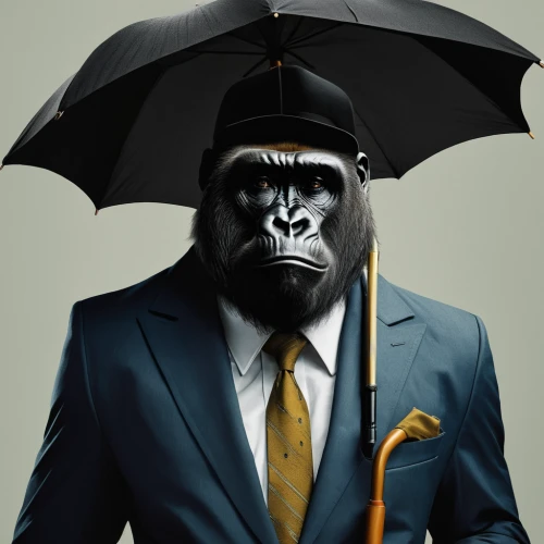 gorilla,african businessman,primate,black businessman,a black man on a suit,ape,great apes,silverback,gorilla soldier,chimpanzee,kong,chimp,suit actor,king kong,dark suit,war monkey,man with umbrella,the monkey,banker,anthropomorphized animals,Photography,Documentary Photography,Documentary Photography 06